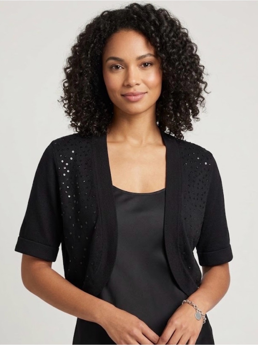 Bay Studio Black Short-Sleeve Cropped Cardigan with Sequin details Size XL